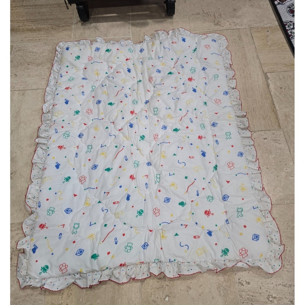Quiltex Reversible Comforter Primary Colors Blocks Rattles Bears Dacron Hollofil